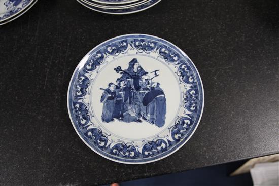 Nine Chinese blue and white plates, late 19th century, 24.5 - 25.5cm